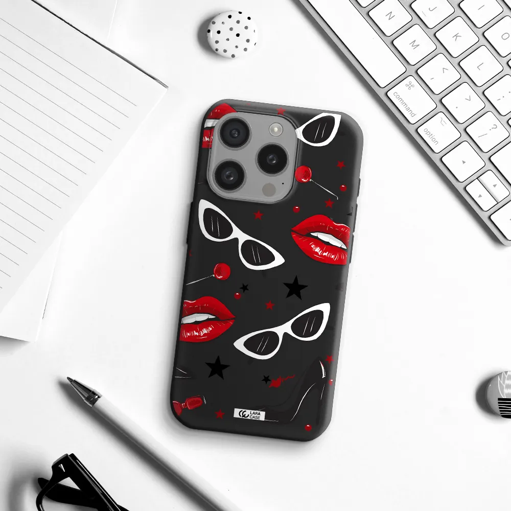 Red Lips Apple Iphone 15 Pro Silicone Black Case