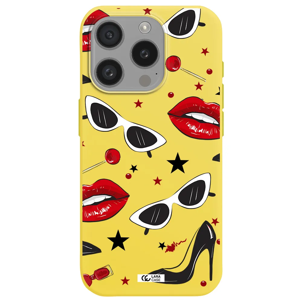 Red Lips Apple Iphone 15 Pro Silicone Canary Yellow Case