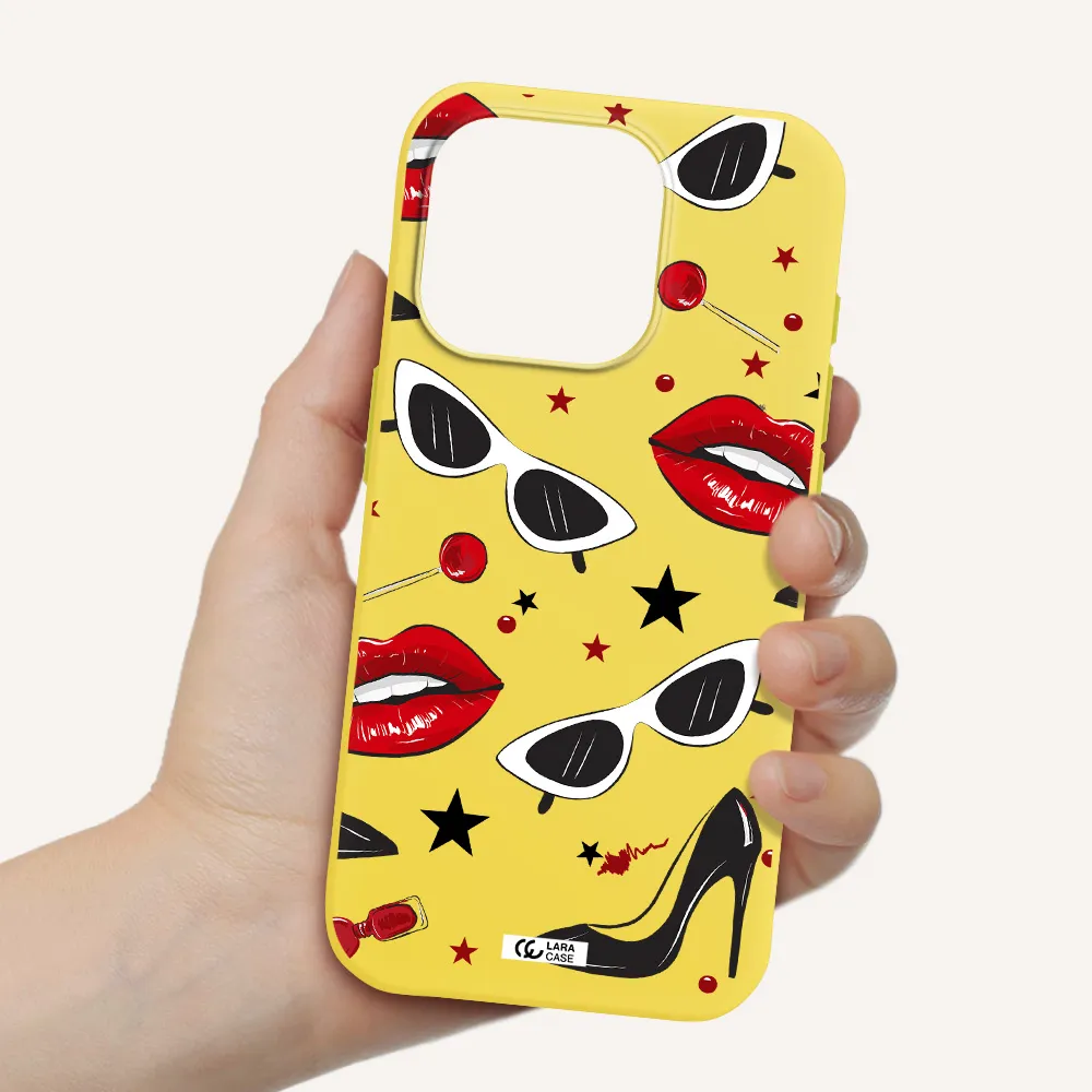 Red Lips Apple Iphone 15 Pro Silicone Canary Yellow Case