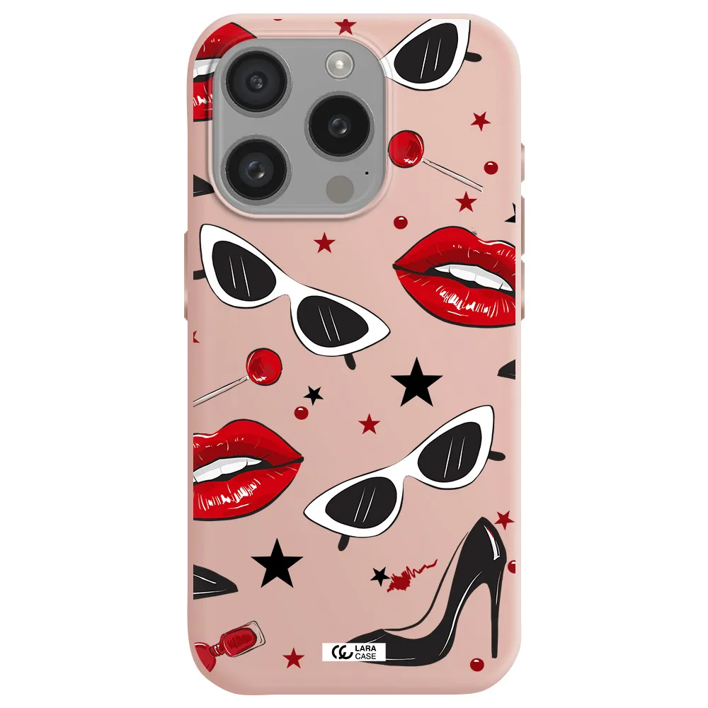 Red Lips Apple Iphone 15 Pro Silicone Pastel Pink Case