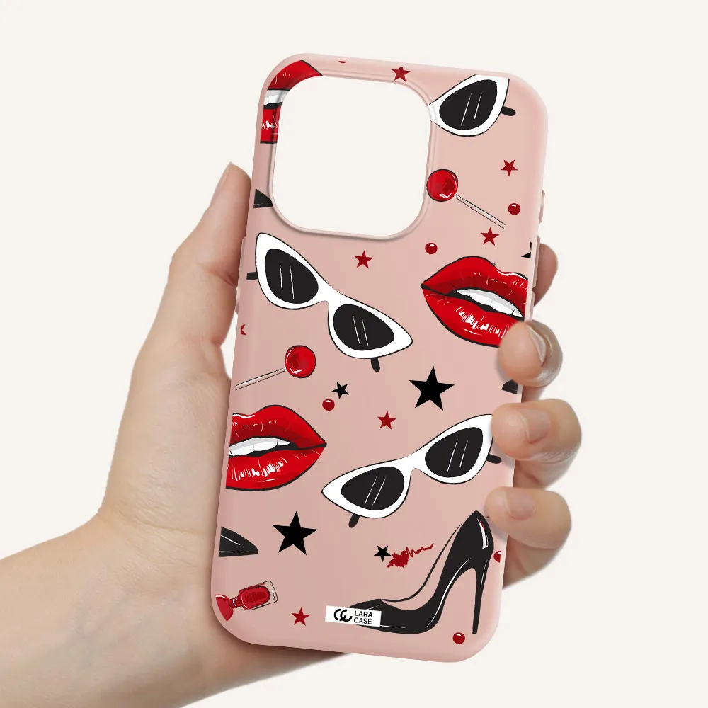 Red Lips Apple Iphone 15 Pro Silicone Pastel Pink Case