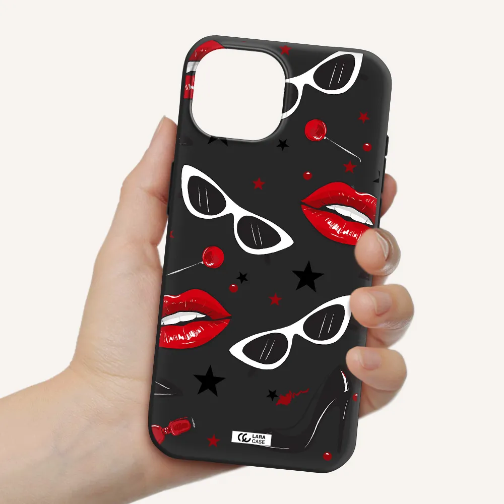Red Lips Apple iPhone 15 Silicone black Case