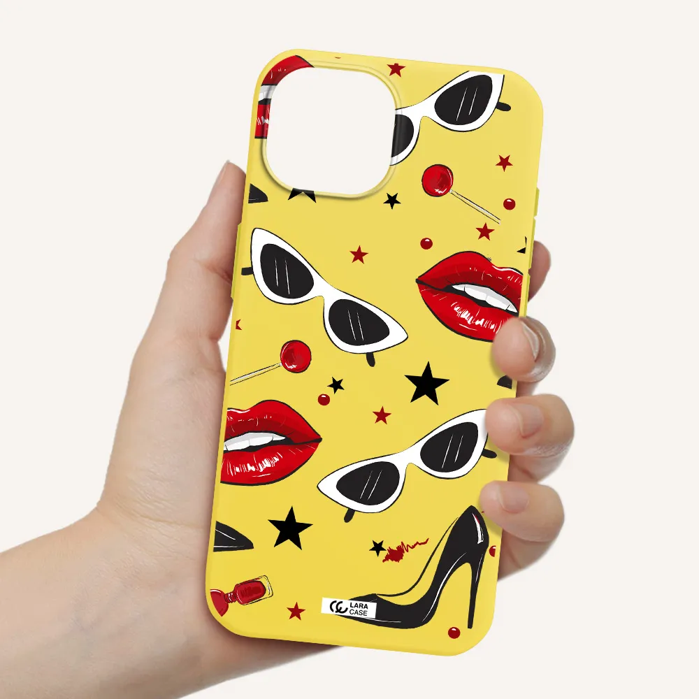 Red Lips Apple iPhone 15 Silicone canary yellow Case