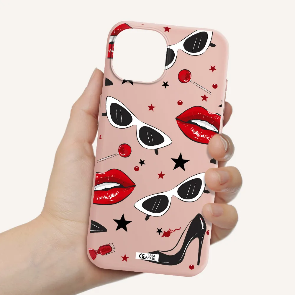 Red Lips Apple Iphone 15 Silicone Pastel Pink Case