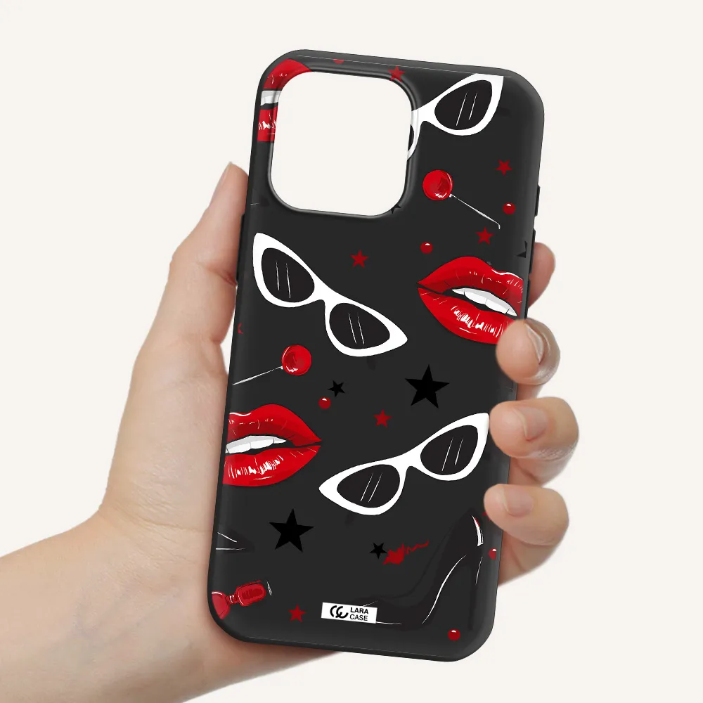 Red Lips Apple Iphone 16 Pro Max Silicone Black Case