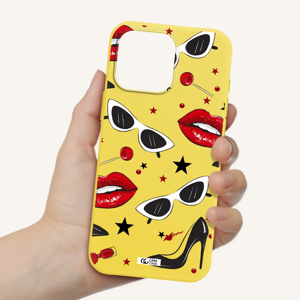 Red Lips Apple Iphone 16 Pro Max Silicone Canary Yellow Case