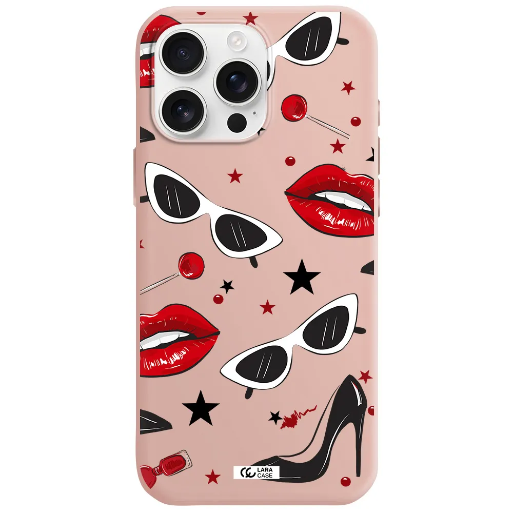Red Lips Apple Iphone 16 Pro Max Silicone Pastel Pink Case