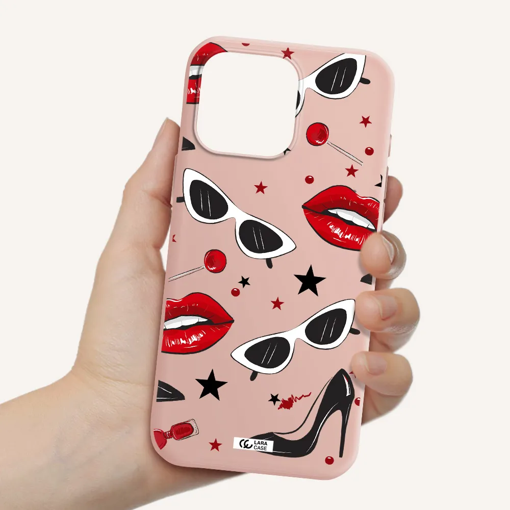 Red Lips Apple Iphone 16 Pro Max Silicone Pastel Pink Case