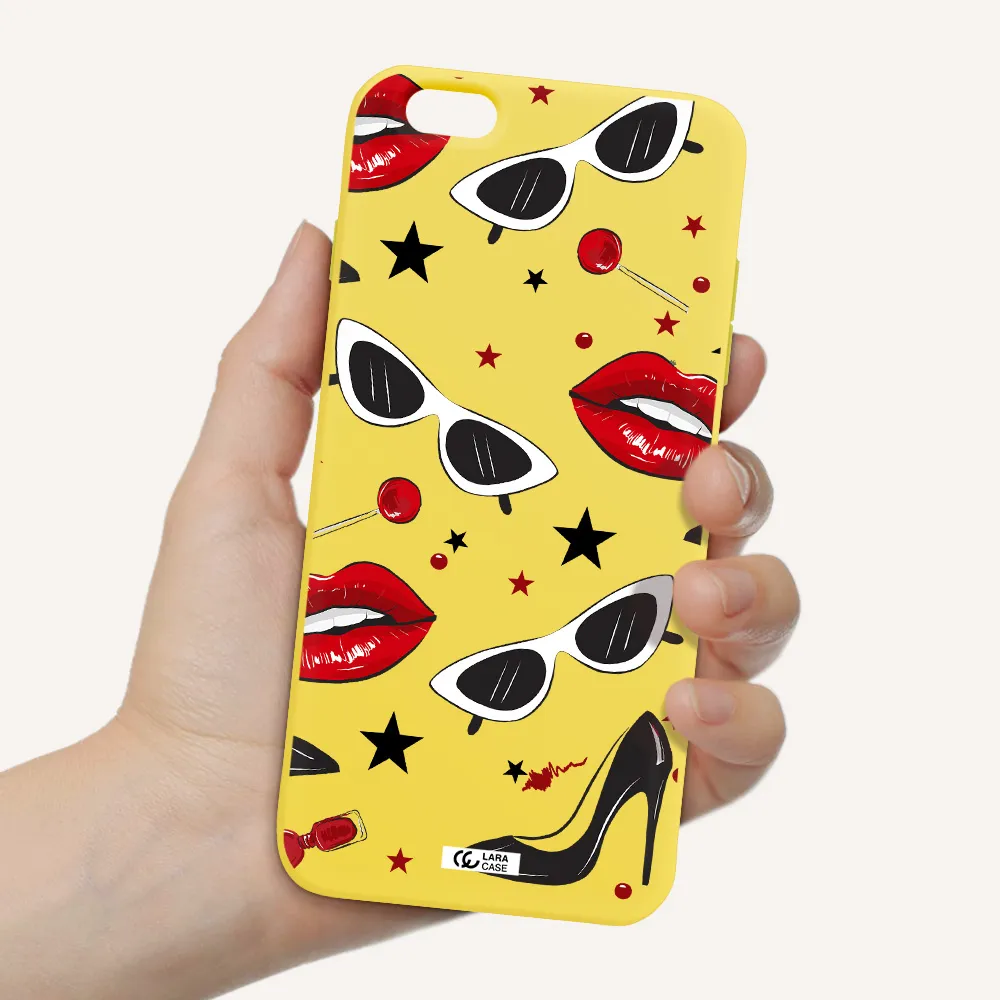 Red Lips Apple iPhone 6 plus Silicone canary yellow Case