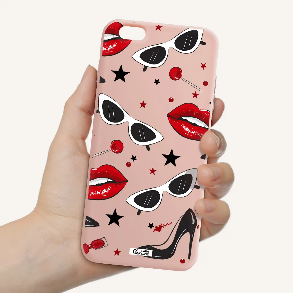 Red Lips Apple iPhone 6 plus Silicone pastel pink Case
