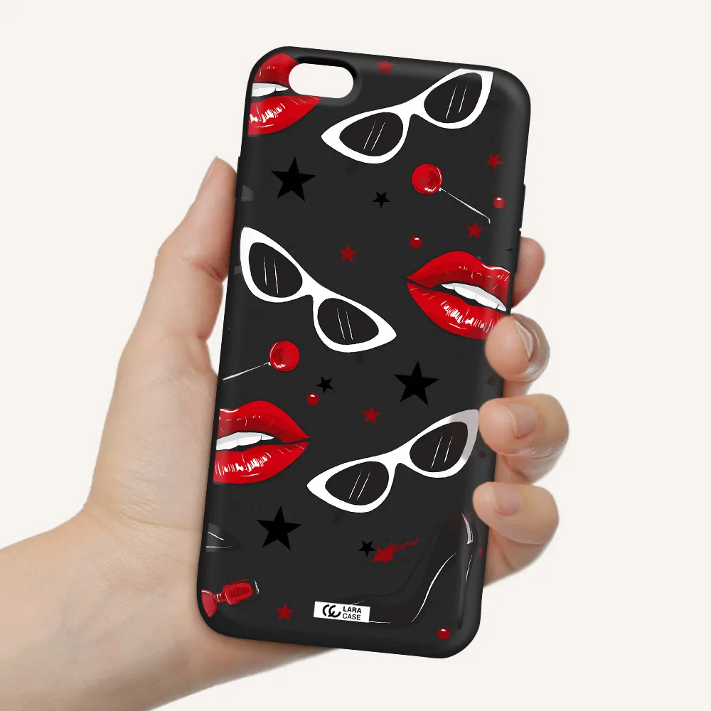 Red Lips Apple iPhone 6 s plus Silicone black Case