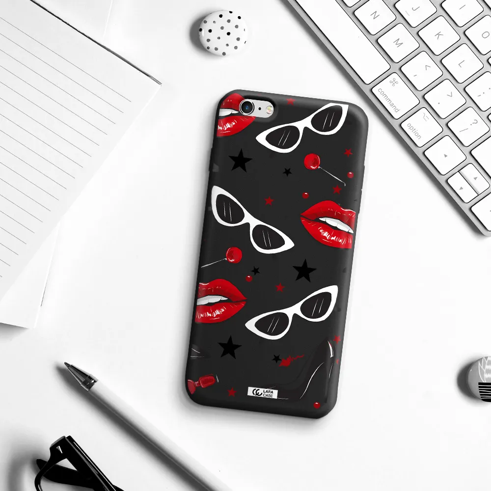 Red Lips Apple iPhone 6 s plus Silicone black Case