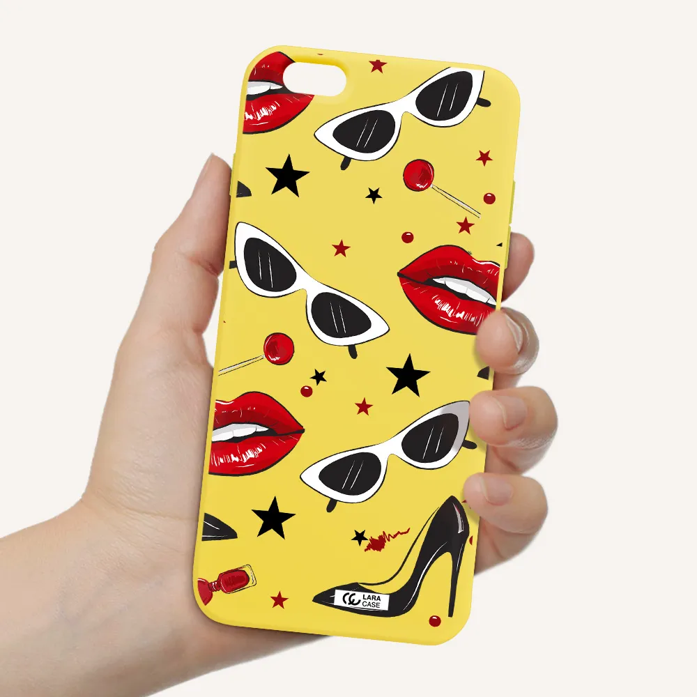 Red Lips Apple iPhone 6 s plus Silicone canary yellow Case