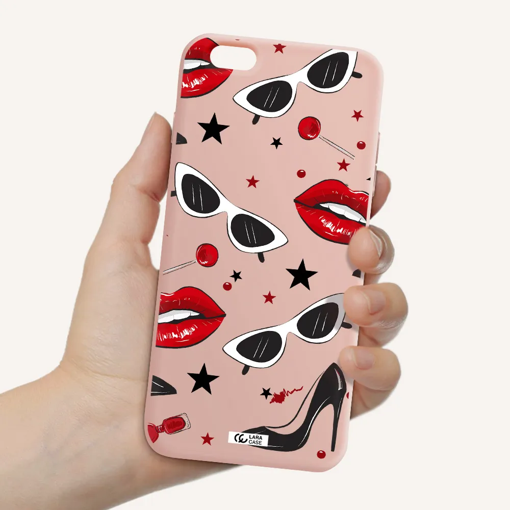 Red Lips Apple iPhone 6 s plus Silicone pastel pink Case