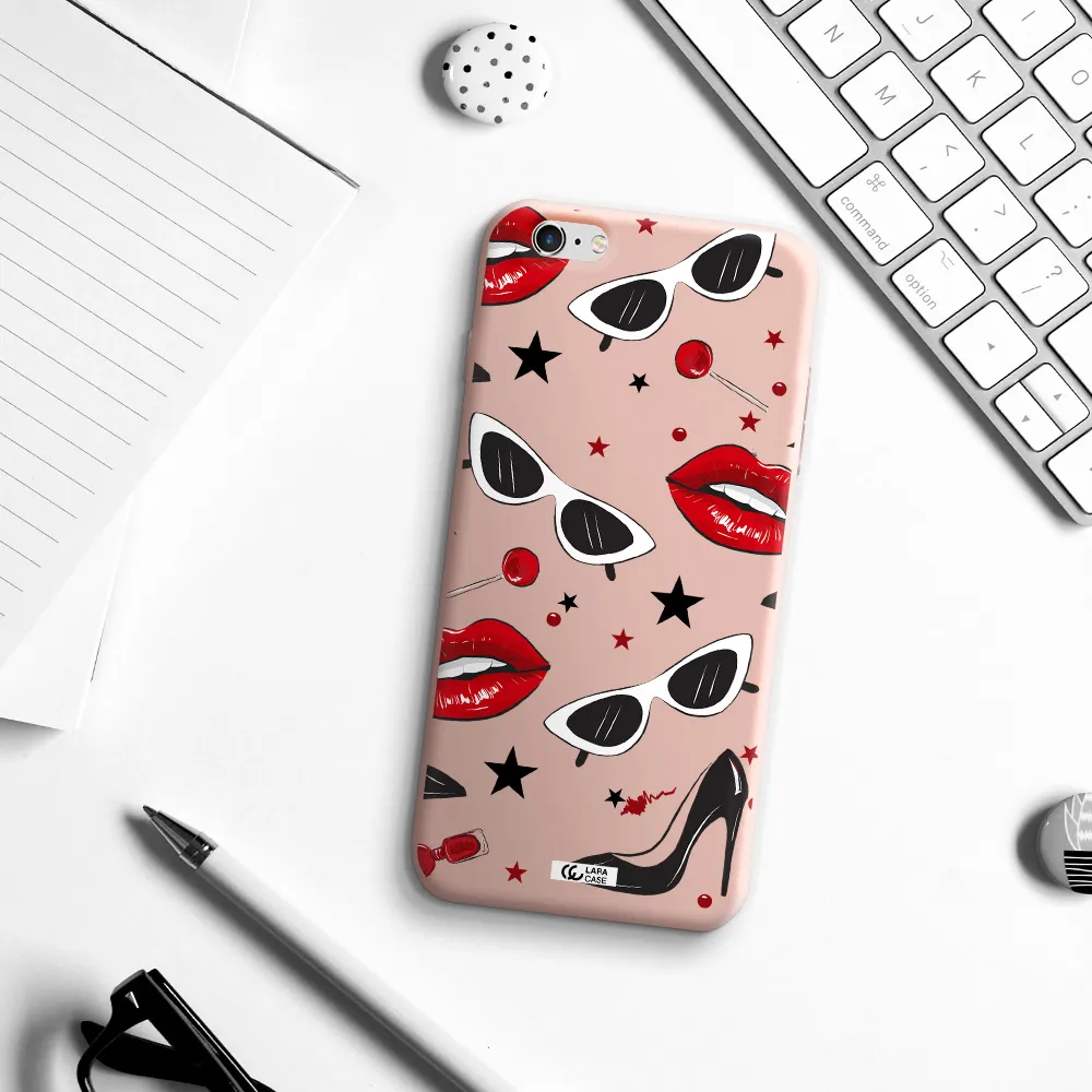 Red Lips Apple iPhone 6 s plus Silicone pastel pink Case