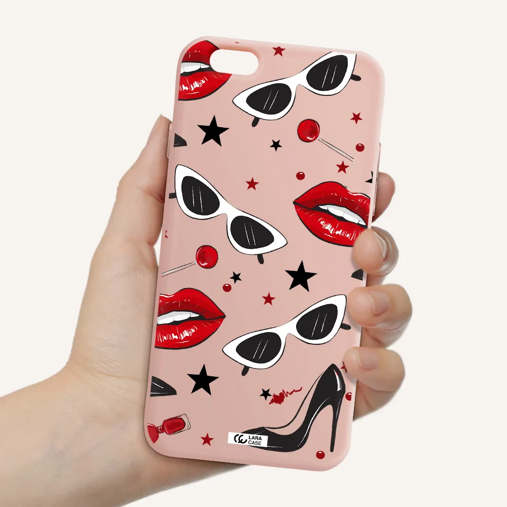 Red Lips Apple iPhone 6 Silicone pastel pink Case