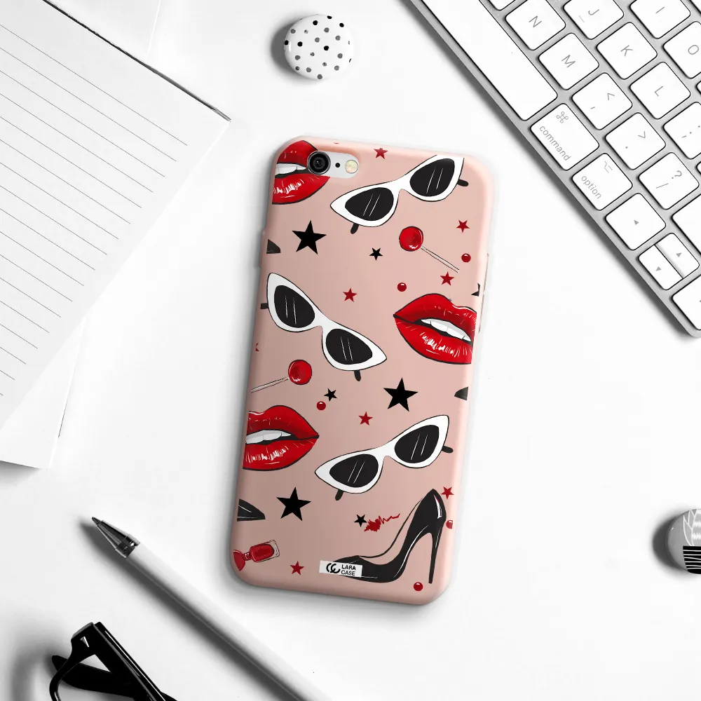 Red Lips Apple iPhone 6 Silicone pastel pink Case