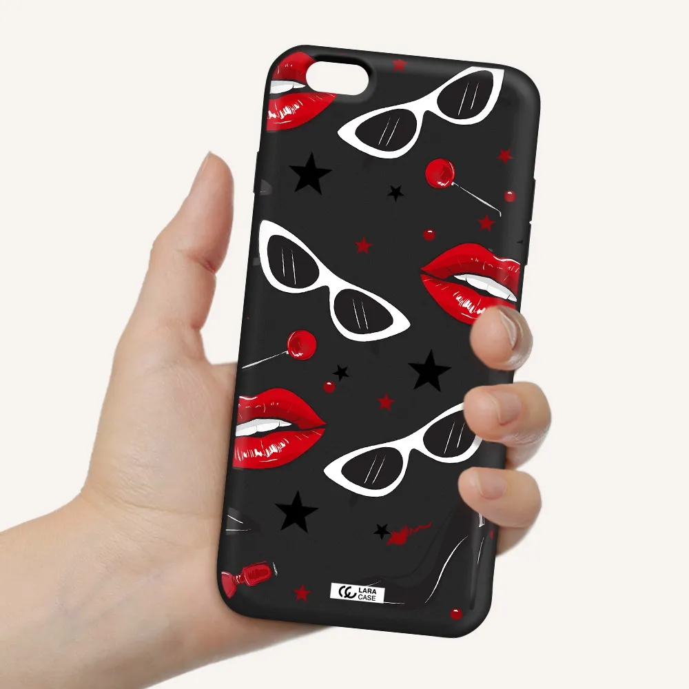 Red Lips Apple iPhone 6S Silicone black Case