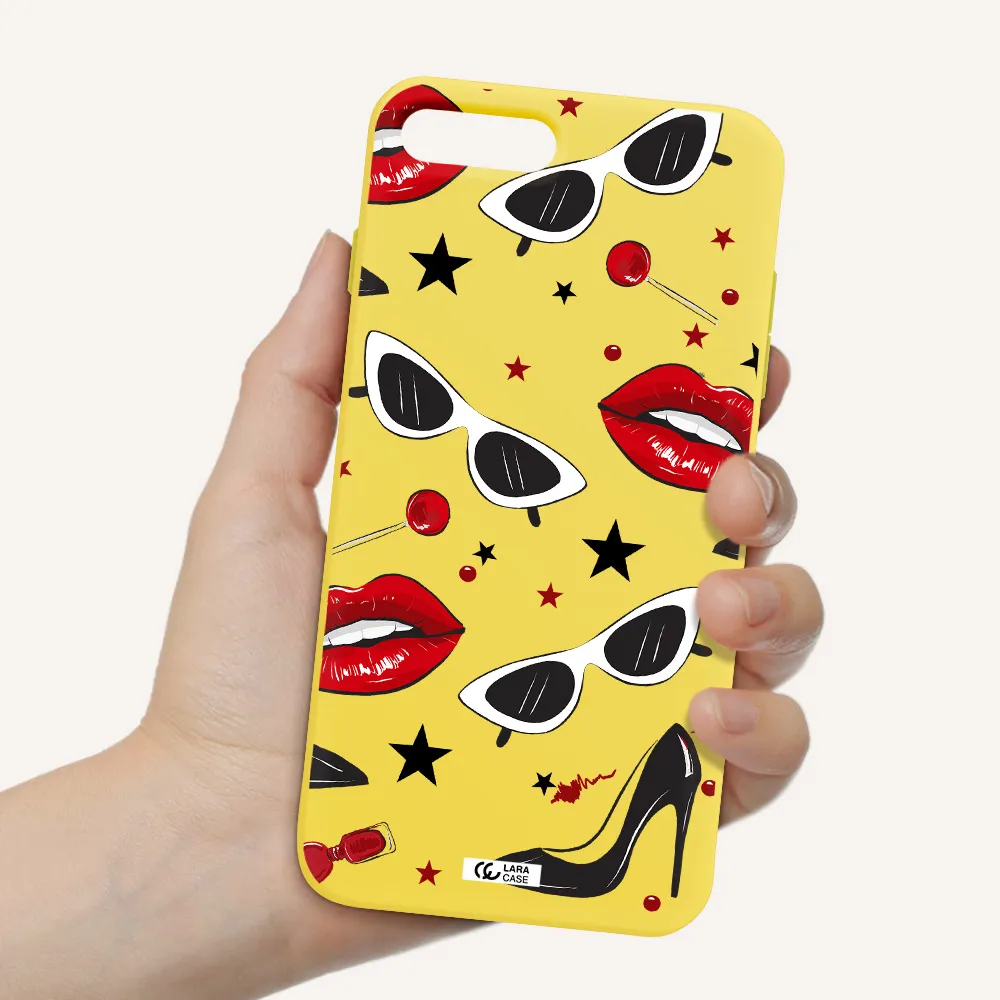 Red Lips Apple iPhone 7 plus Silicone canary yellow Case