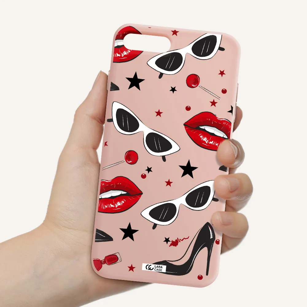 Red Lips Apple iPhone 7 plus Silicone pastel pink Case