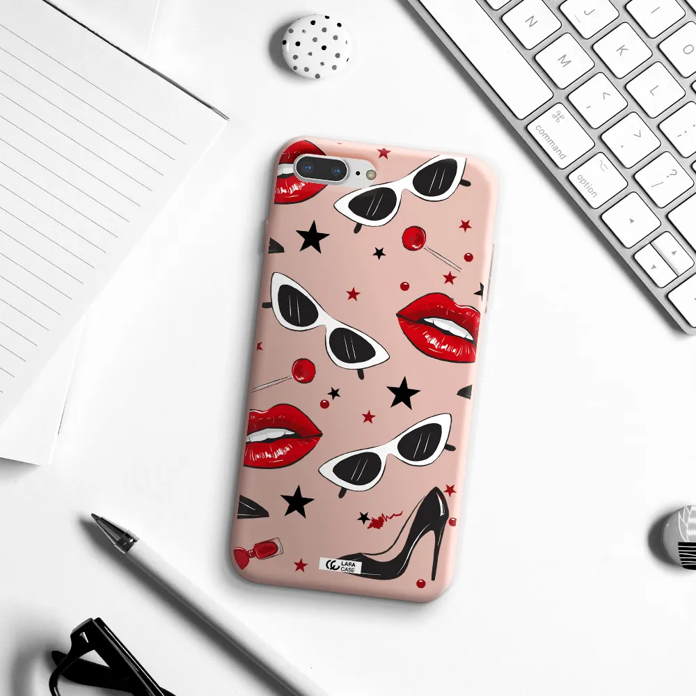 Red Lips Apple iPhone 7 plus Silicone pastel pink Case