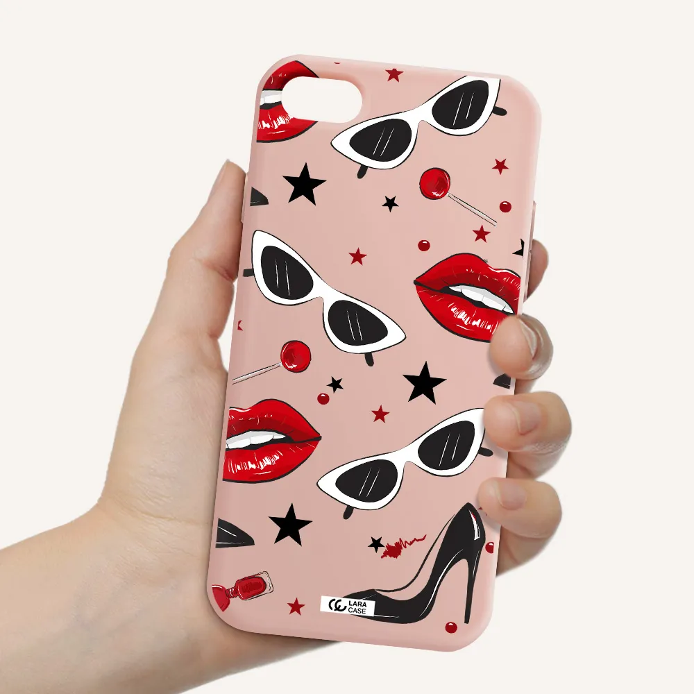 Red Lips Apple iPhone 7 Silicone pastel pink Case