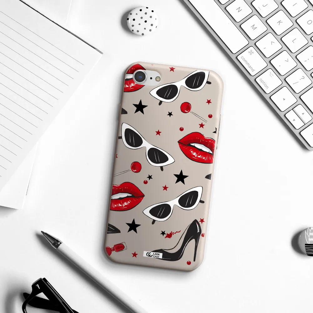 Red Lips Apple iPhone 7 Silicone Stone Case