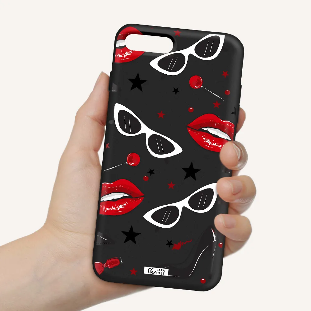 Red Lips Apple iPhone 8 plus Silicone black Case