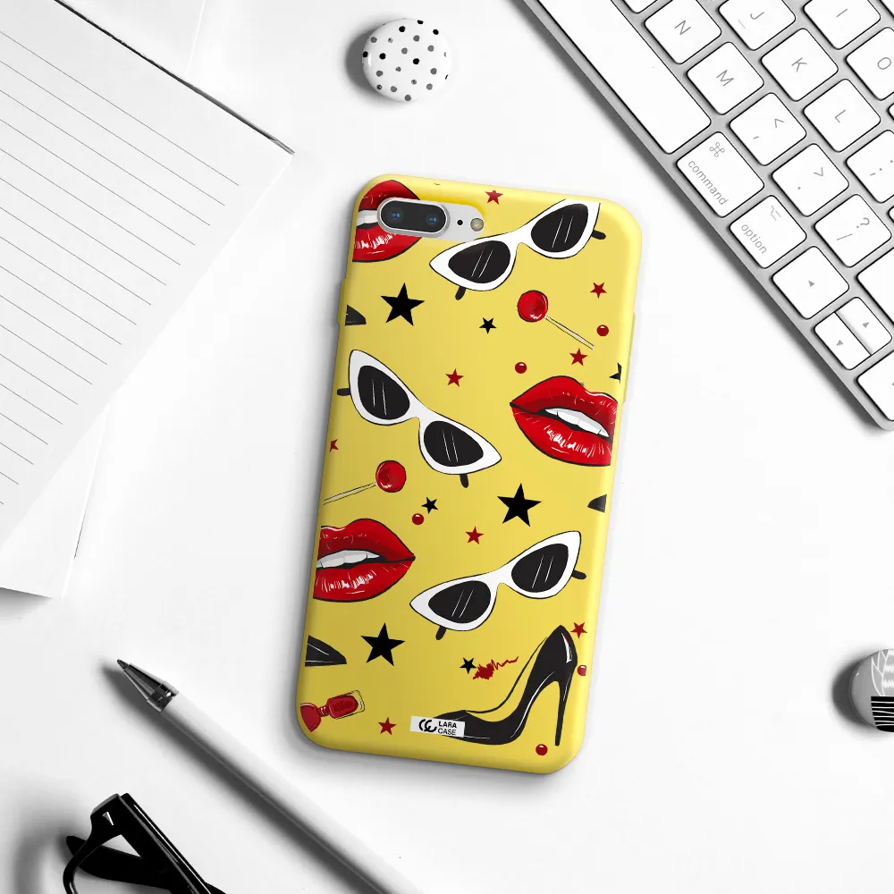 Red Lips Apple iPhone 8 plus Silicone canary yellow Case