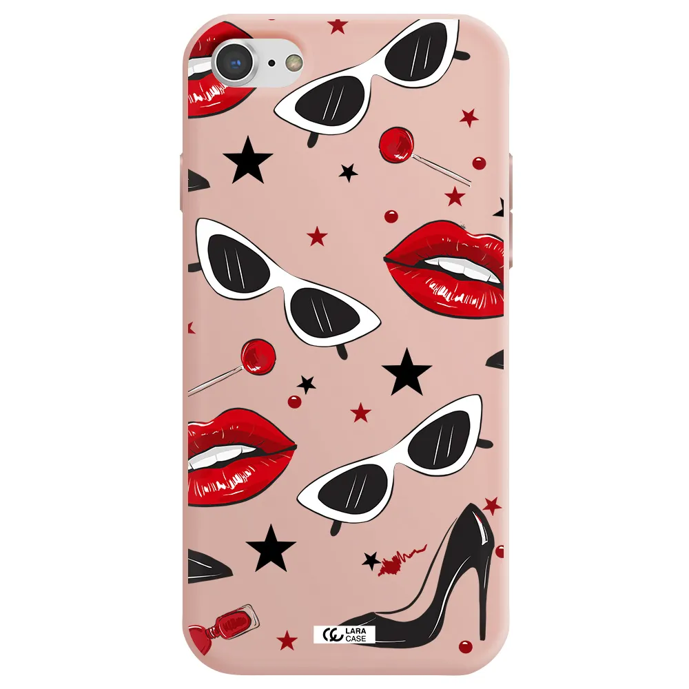 Red Lips Apple iPhone 8 Silicone pastel pink Case