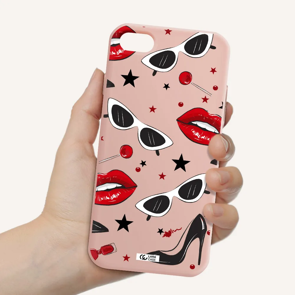 Red Lips Apple iPhone 8 Silicone pastel pink Case