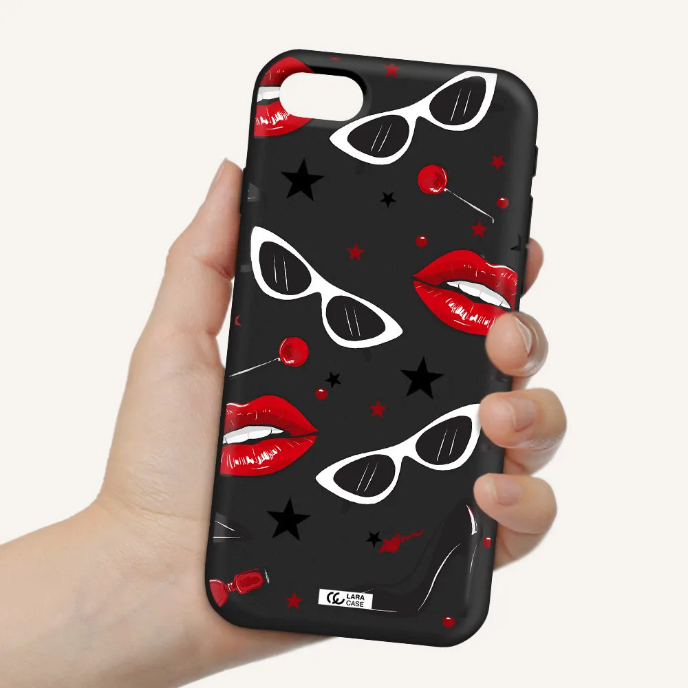 Red Lips Apple iPhone se 2020 Silicone black Case