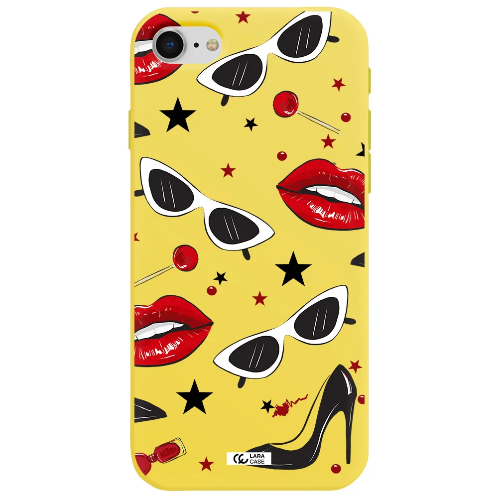 Red Lips Apple iPhone se 2020 Silicone canary yellow Case