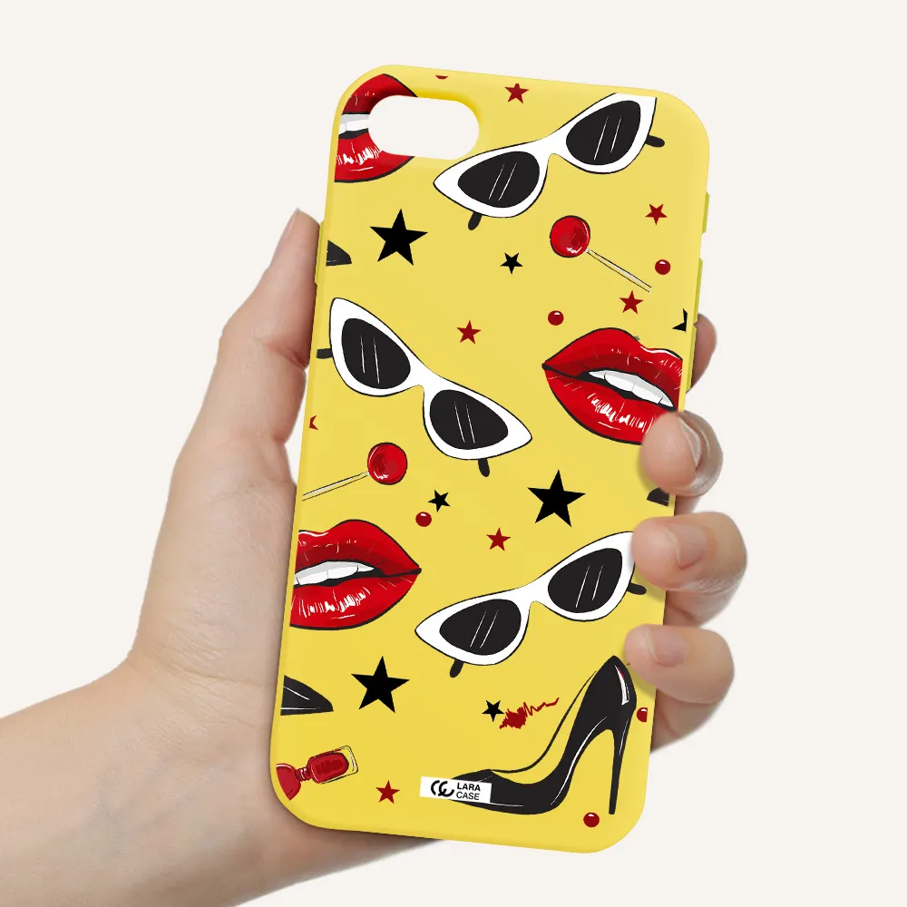 Red Lips Apple iPhone se 2020 Silicone canary yellow Case