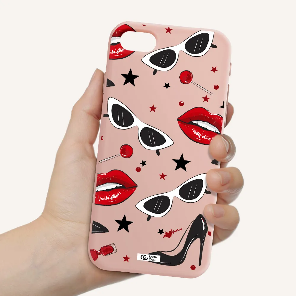 Red Lips Apple iPhone se 2020 Silicone pastel pink Case