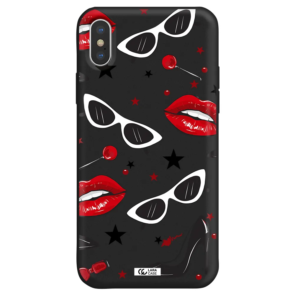 Red Lips Apple iPhone X Silicone black Case