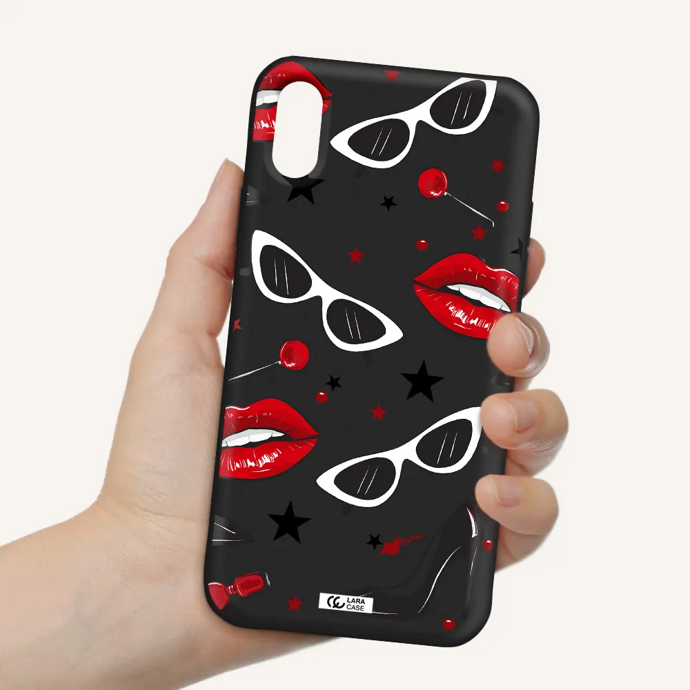 Red Lips Apple iPhone X Silicone black Case