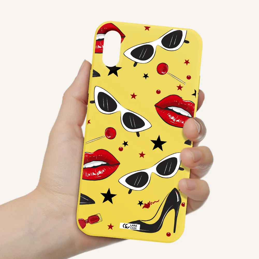 Red Lips Apple iPhone X Silicone canary yellow Case