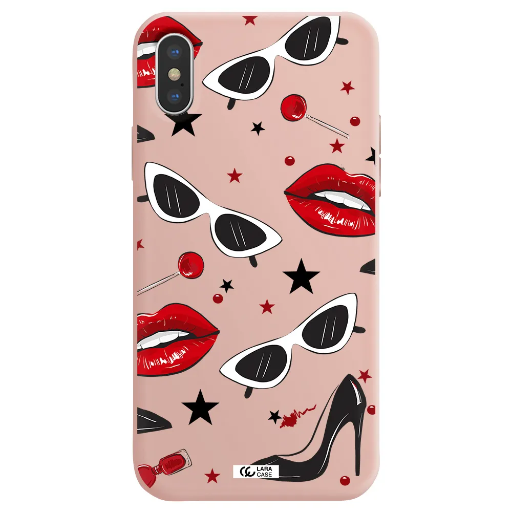 Red Lips Apple iPhone X Silicone pastel pink Case