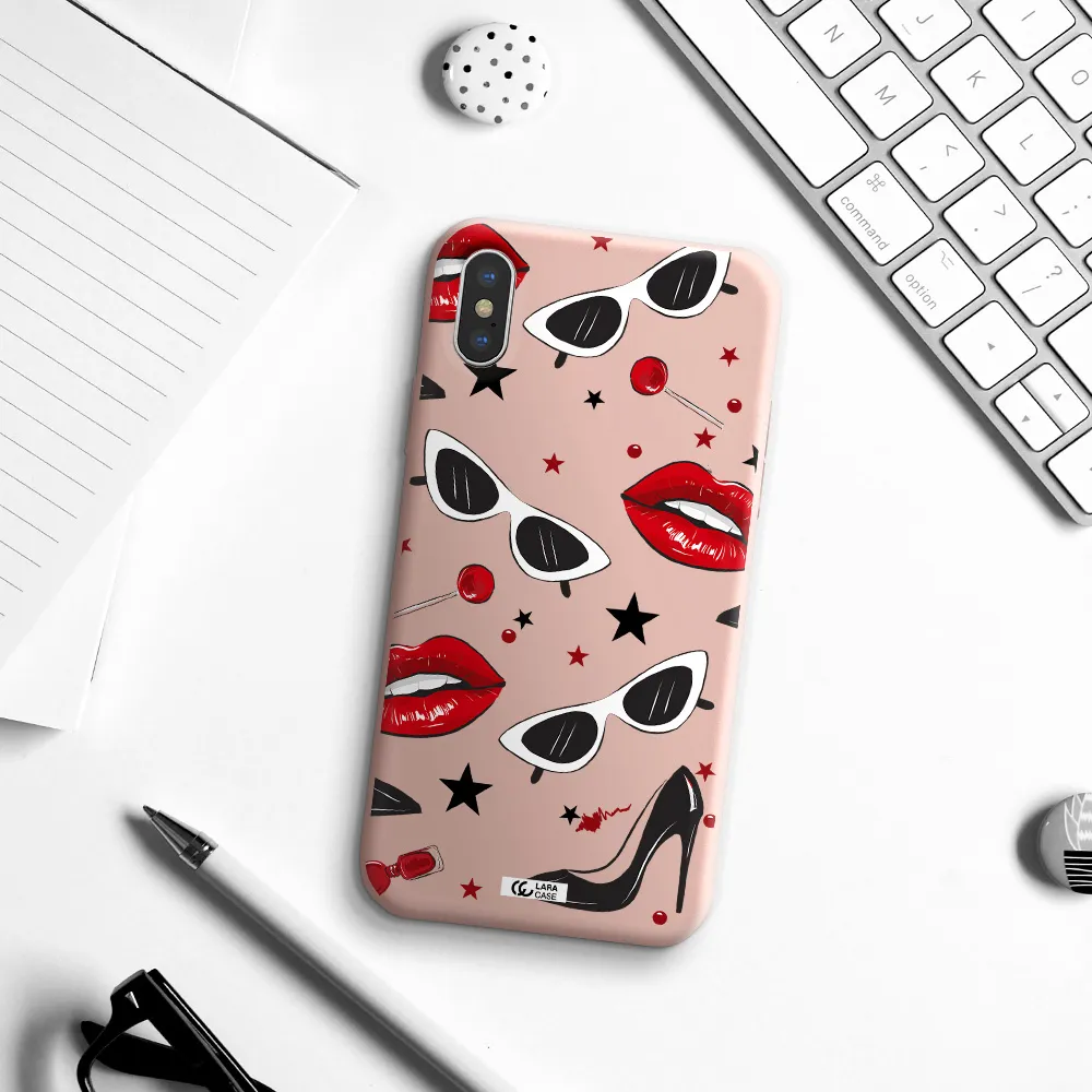 Red Lips Apple iPhone X Silicone pastel pink Case