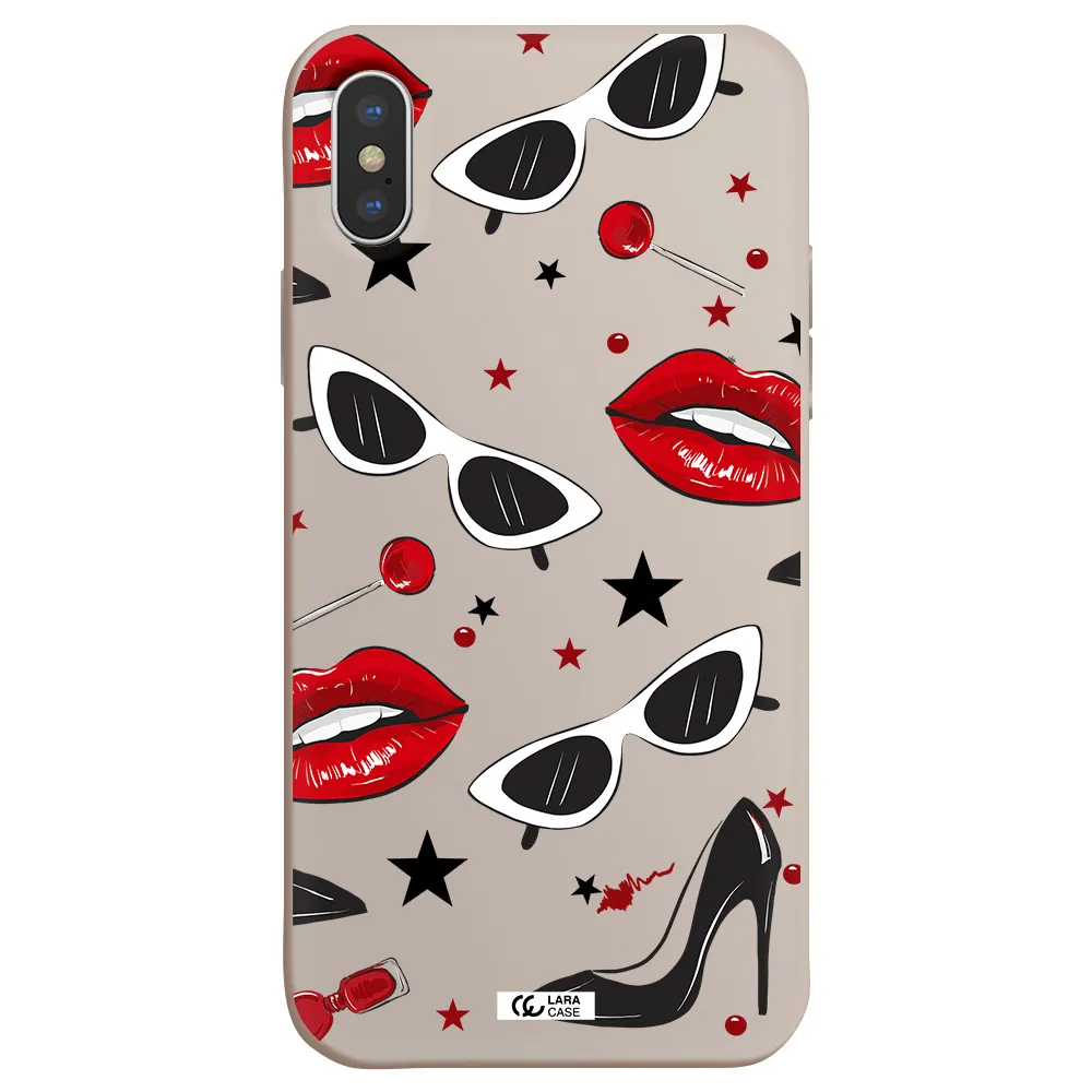 Red Lips Apple iPhone X Silicone Stone Case