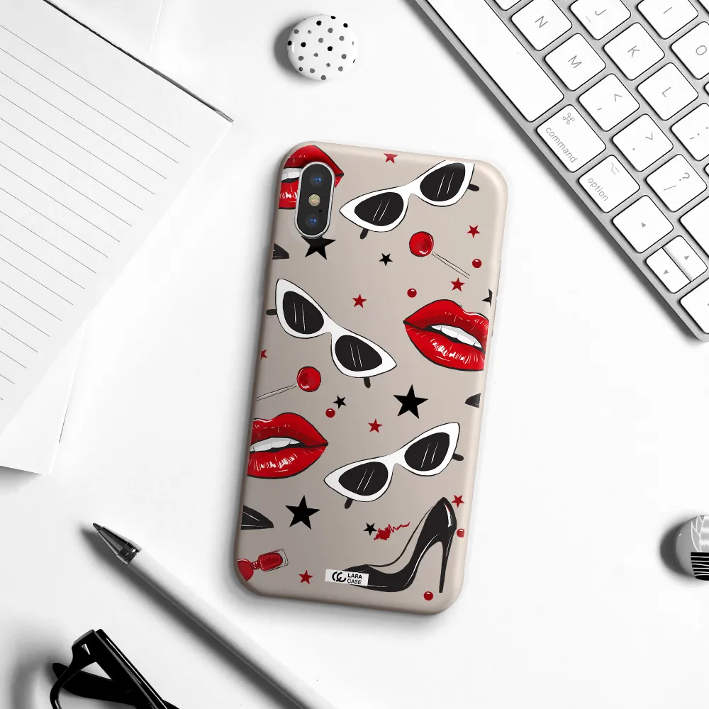 Red Lips Apple iPhone X Silicone Stone Case