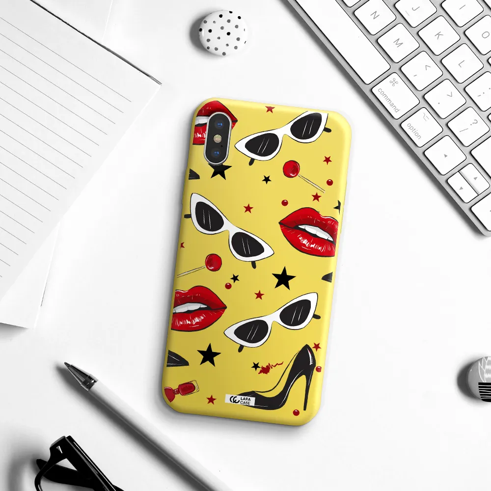 Red Lips Apple iPhone XS Silicone canary yellow Case