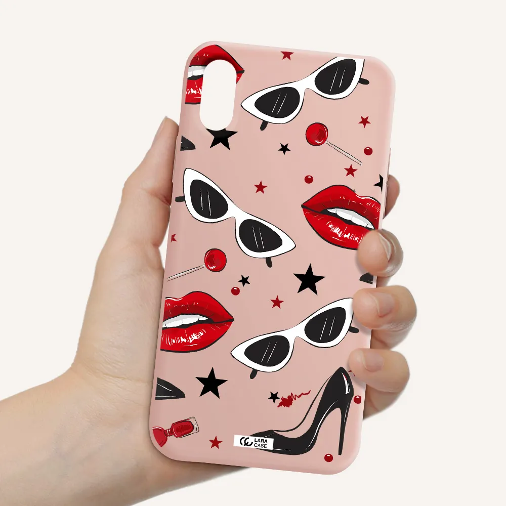 Red Lips Apple iPhone XS Silicone pastel pink Case