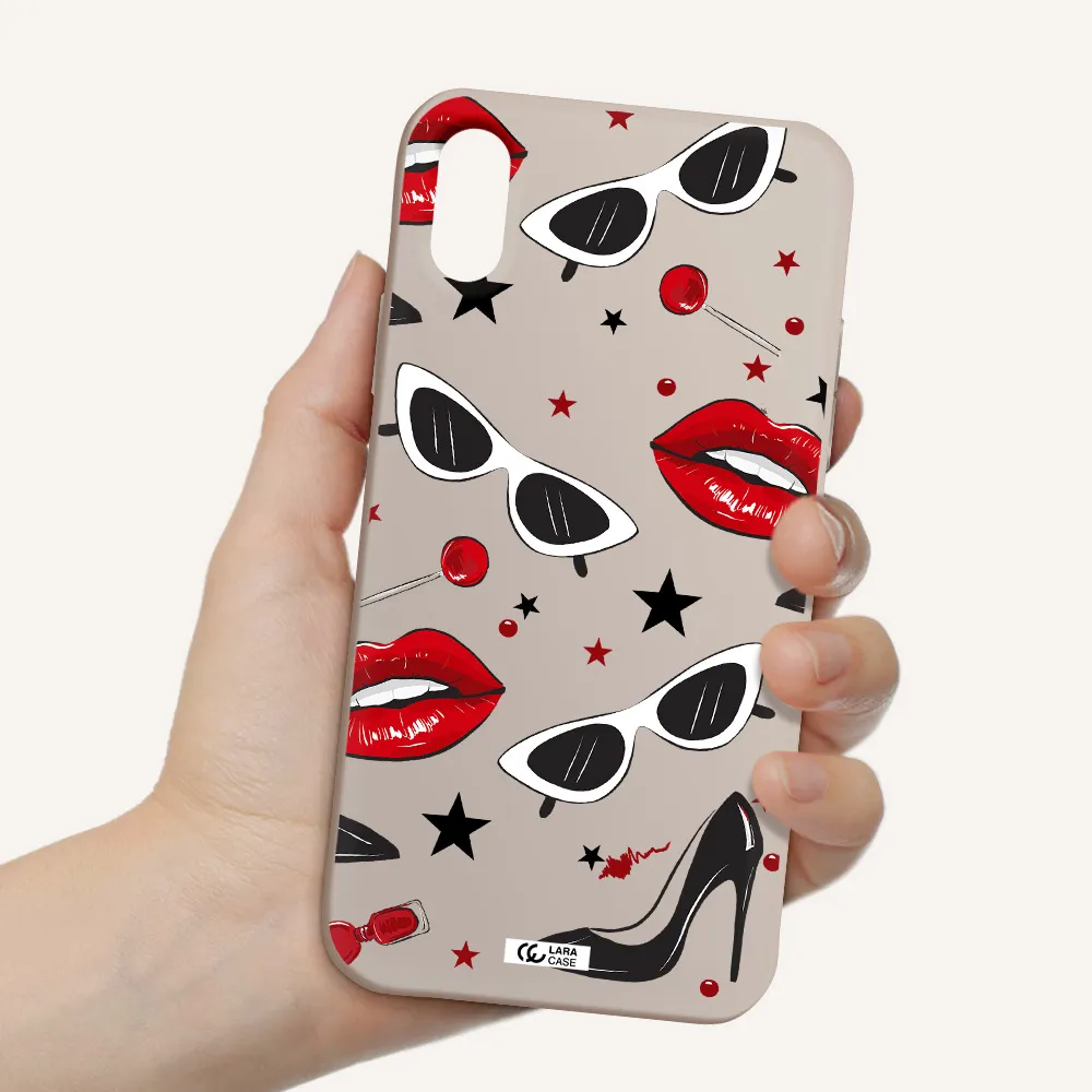 Red Lips Apple iPhone XS Silicone Stone Case