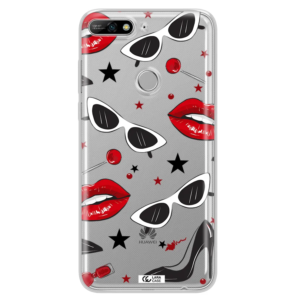 Red Lips Huawei Y7 2018 Clear TPU Case