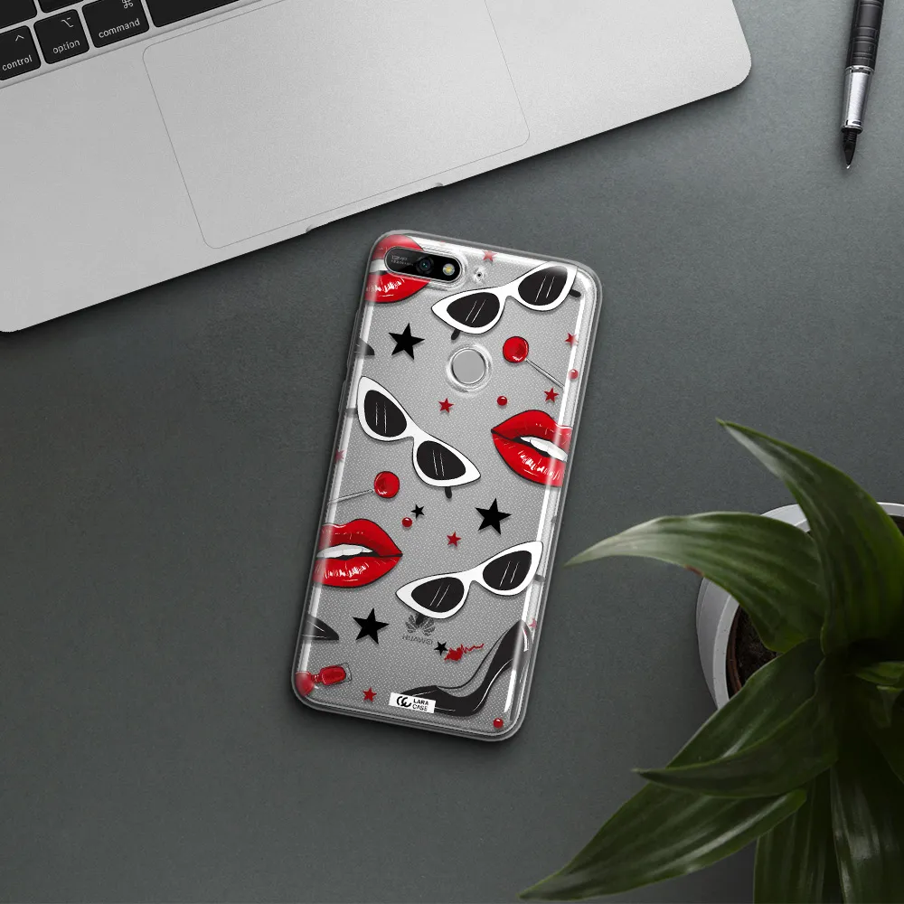 Red Lips Huawei Y7 2018 Clear TPU Case