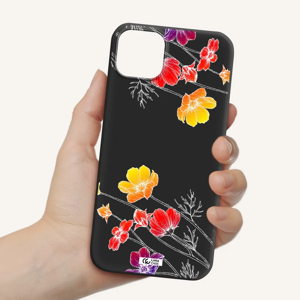 Hibiscus Flower Apple iPhone 14 plus Silicone black Case