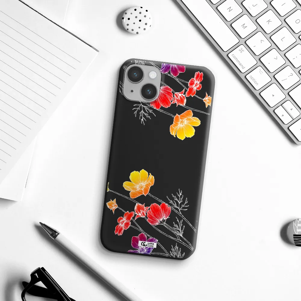 Hibiscus Flower Apple iPhone 14 plus Silicone black Case