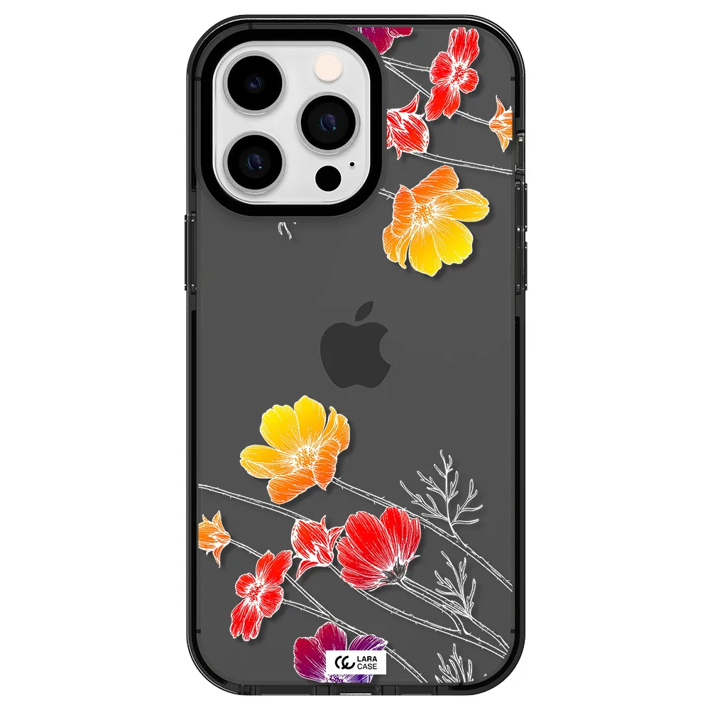 Hibiscus Flower Apple iPhone 14 pro max impact Smoke Black Case